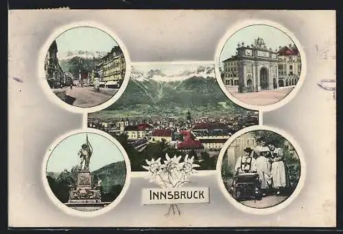 AK Innsbruck, Tor, Andreas Hofer-Denkmal, Strassenpartie