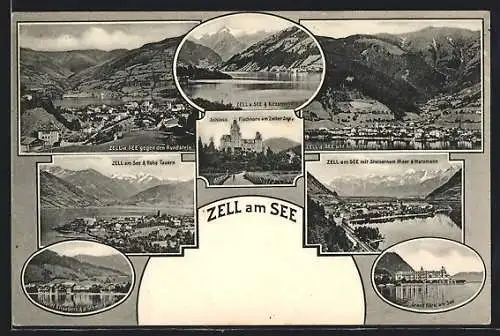 AK Zell am See, Hotel Elisabeth & die Schmittenhöhe, Grand Hotel am See, Schloss Fischhorn