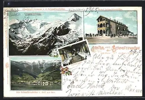 AK Schmittenhöhe, Hotel von innen u. aussen, Glockner Gruppe u. See