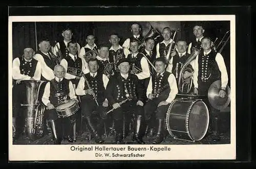 AK Original Hallertauer Bauern-Kapelle in Trachten mit Trommeln, Klarinette, Trompeten