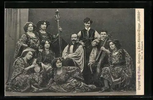 AK Original Ung. Musik-, Gesangs- u. Tanz-Künstler-Truppe Garda mit Kontrabass, Cello und Geige