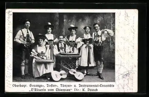 AK Oberbayr. Gesangs-, Jodler-, Tänzer- u. Instrumenal-Ensemble D`Röserln vom Chiemsee mit Gitarren und Zither