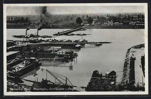 AK Breisach am Rhein, Rheinhafen, Schiffbrücke und Elsass