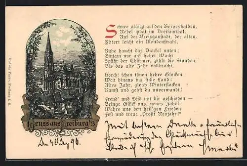 Lithographie Freiburg i. B., Das Münster aus der Vogelschau