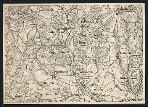 AK Schweinfurt, Landkarte der Region nordwestlich der Stadt