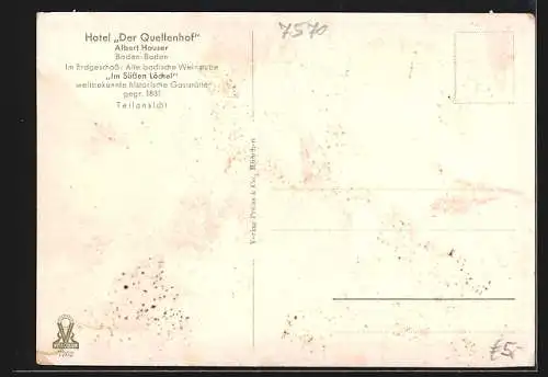 AK Baden-Baden, Gasthaus Im süssen Löchel im Hotel Quellenhof