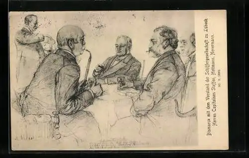 Künstler-AK Bismarck mit dem Vorstand der Schiffergesellschaft zu Lübeck