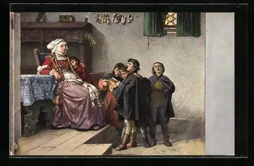 AK Luther beim Vorsingen als Kurrendeschüler bei Frau Cotta, nach einem Werk von F. Pauwels