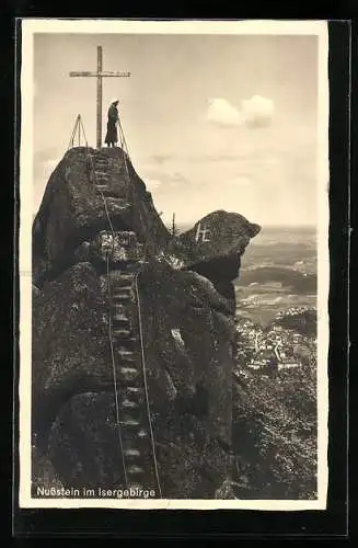 AK Gipfelkreuz auf dem Nussstein im Isergebirge