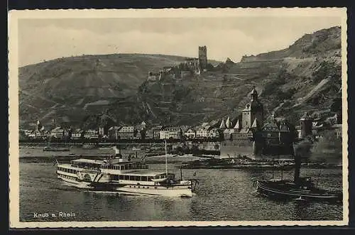 AK Kaub a. Rhein, Flusspartie mit Burgruine