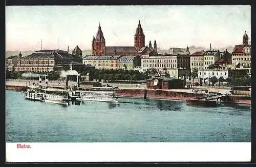AK Mainz, Flusspartie mit Dampfschiffen