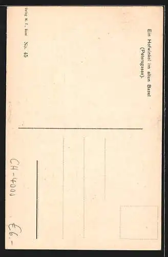 AK Basel, Altes Basel, Petersgasse, ein Hofwinkel mit Bewohnerin