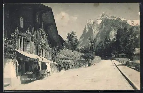 AK Grindelwald, Strassenpartie vor Berghintergrund