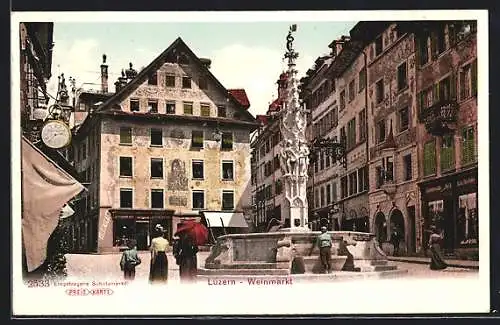 AK Luzern, Weinmarkt mit Leuten