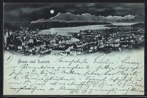 Mondschein-AK Luzern, Blick über die Dächer