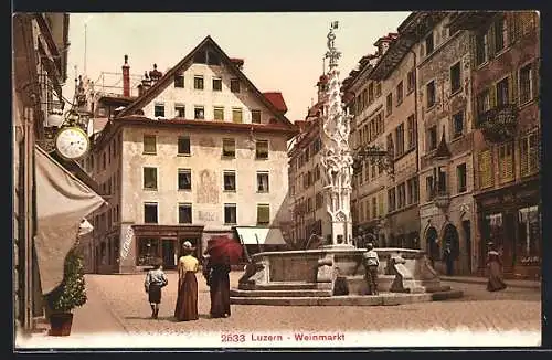 AK Luzern, der Weinmarkt mit Brunnen