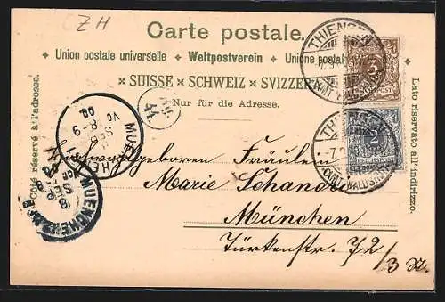 Lithographie Zürich, Generalansicht, Tonhalle, Rathaus