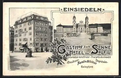 AK Einsiedeln, Gasthof Zur Sonne /Hotel du Soleil, Bes.: Fam. Stöckler