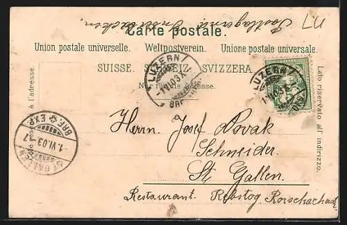 Lithographie Luzern, Uferpartie mit Dampfer, Löwendenkmal