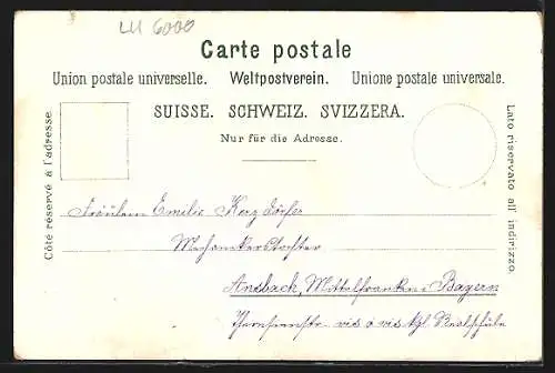 Lithographie Luzern, Gletschergarten, Stadtansicht von oben mit Seeparorama um 1900