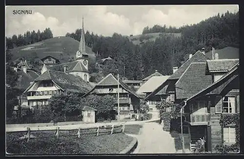 AK Signau, Strassenpartie mit Kirche