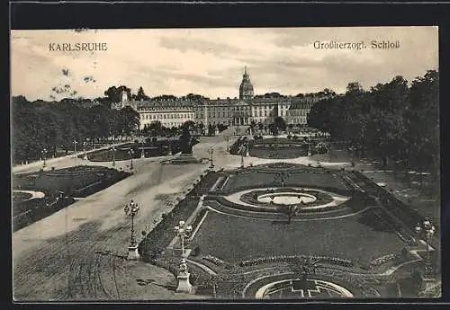 AK Karlsruhe, Grossherzogl. Schloss mit Anlagen