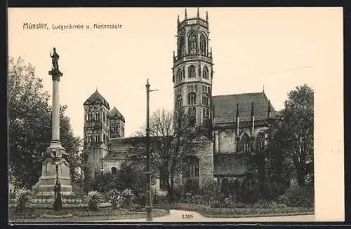 AK Münster / Westfalen, Ludgerikirche u. Mariensäule