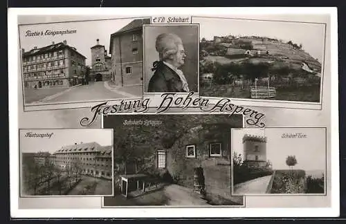 AK Asperg, Festung Hohen Asperg mit Schubart-Turm und Festungshof