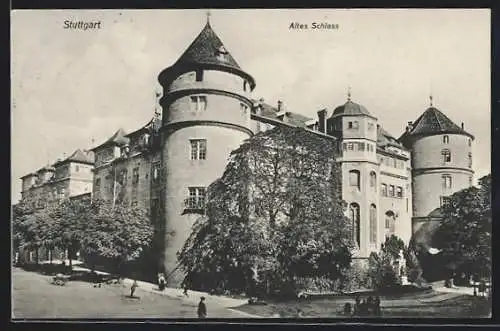AK Stuttgart, Passanten vor dem alten Schloss