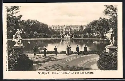 AK Stuttgart, Oberer Anlagensee mit Kgl. Schloss