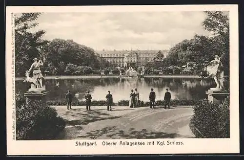AK Stuttgart, Oberer Anlagensee vor dem Kgl. Schloss