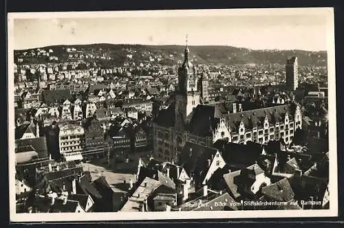 AK Stuttgart, Blick vom Stiftskirchenturm auf Rathaus