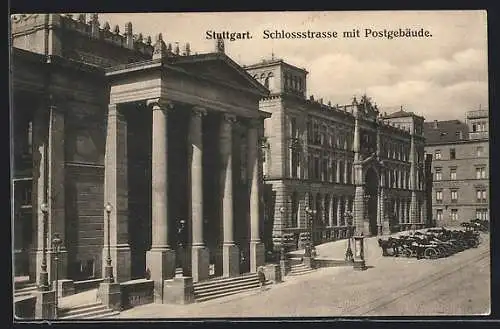 AK Stuttgart, Schlossstrasse mit Postgebäude