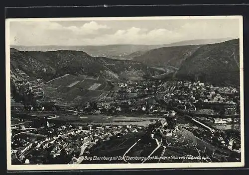 AK Ebernburg, Ortsansicht mit der Burg und Bad Münster, Fliegeraufnahme