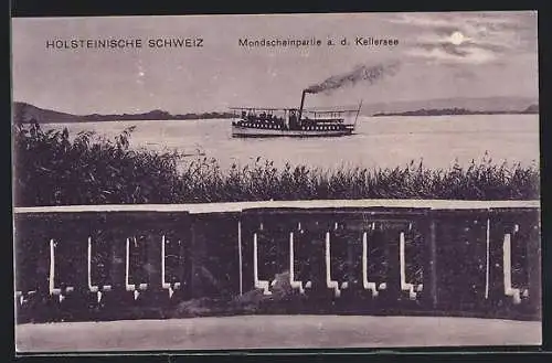 AK Eutin /Holsteinische Schweiz, Dampfer im Mondschein auf dem Kellersee