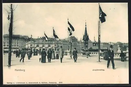 AK Hamburg-Neustadt, Belebte Partie auf dem Jungfernstieg