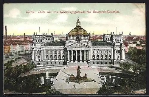 AK Berlin, Platz vor dem Reichstagsgebäude mit Bismarck-Denkmal