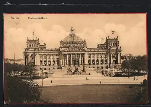 AK Berlin-Tiergarten, Frontalansicht des Reichstagsgebäudes