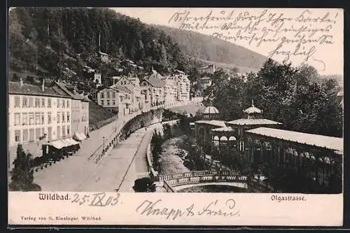 AK Wildbad / Schwarzwald, Blick entlang der Olgastrasse