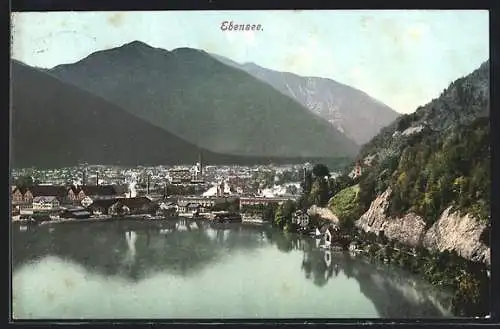 AK Ebensee, Teilansicht mit Bergen