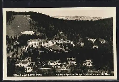 AK Semmering, Villenanlagen mit Hotel Panhans gegen die Rax