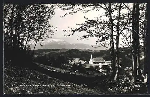 AK St. Corona am Wechsel, Kirche gegen Schneeberg