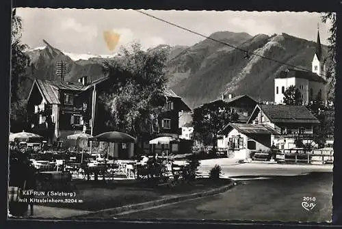 AK Kaprun /Salzburg, Cafe und Kirche mit Kitzsteinhorn