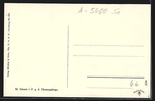 AK St. Johann i. P., Teilansicht mit Kirche gegen das Tännengebirge