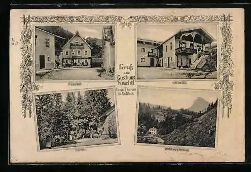 AK Vorder Thiersee bei Kufstein, Das Gasthaus Wachtl mit Veranda und Garten, Ortsansicht gegen d. Pendling