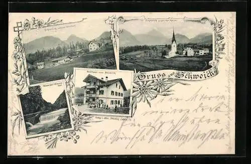 AK Schwoich, Gasthaus zum Neuwirth, Ortsansicht, Wasserfall