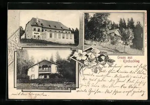 AK Kirchschlag bei Linz, Badhaus, Villa Geier und Villa Christ