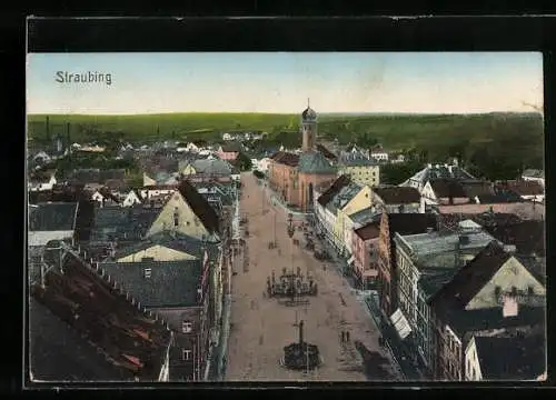 AK Straubing, Strassenpartie aus der Vogelschau