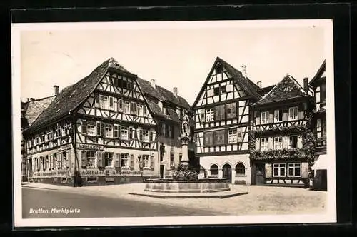 AK Bretten, Marktplatz mit Hotel Krone