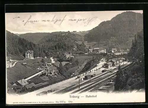 AK Triberg, Bahnhof aus der Vogelschau